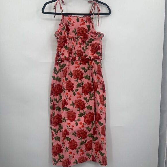Anthropologie Pink Red Floral Ruffled Peplum Halter Midi Dress Size Small - Picture 4 of 10